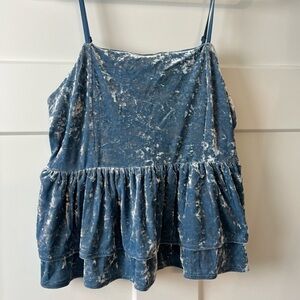 NWOT American Eagle Velvet Blue Ruffled Cropped Cami Size Medium